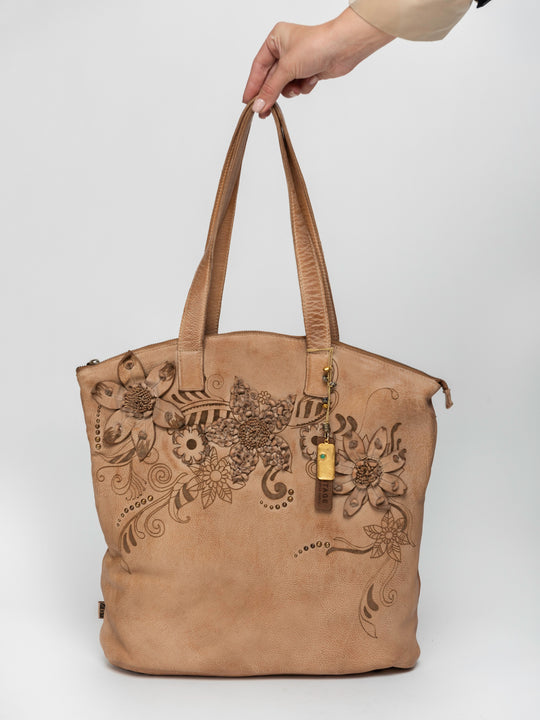 CALLA: Mustard leather shoulder shopper bag by Art N Vintage
