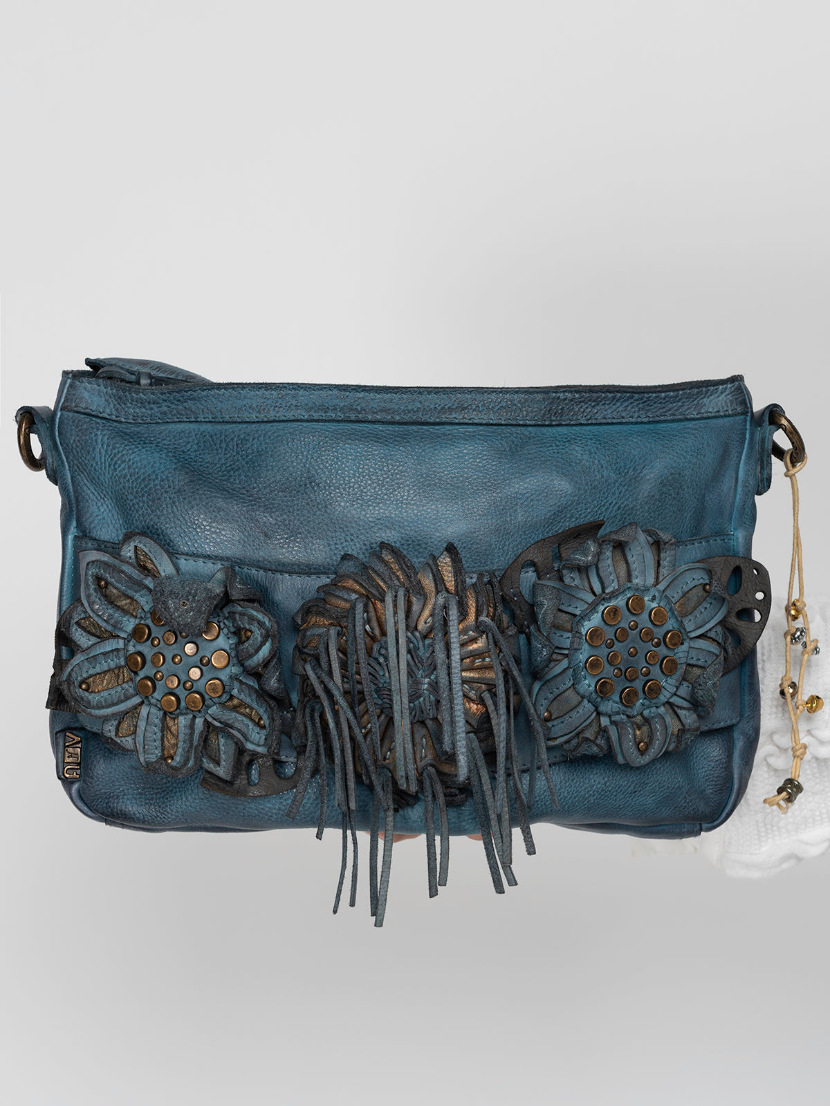 FRESIA: Blue leather handcrafted crossbody by Art N Vintage