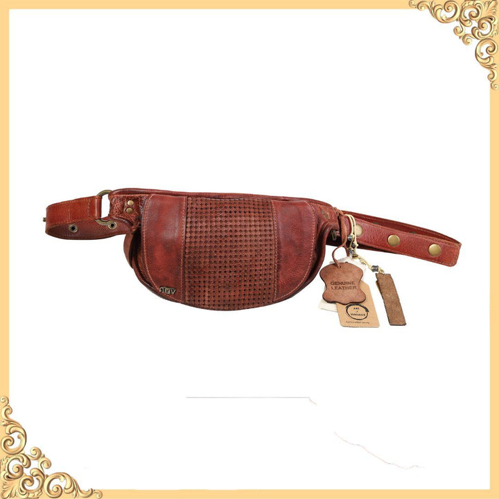 Rover Designer Bag: Cognac leather waist pouch with perforation by Art N Vintage