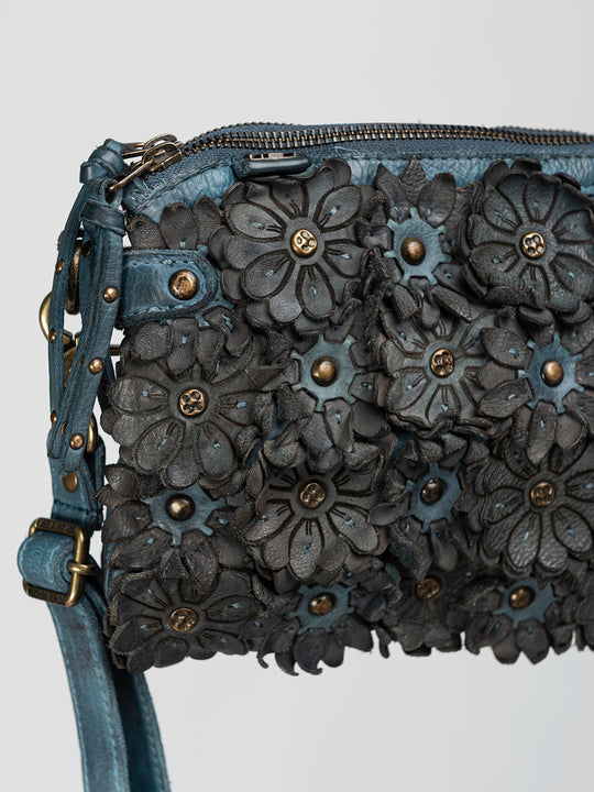 LAVANDA: Blue leather handcrafted crossbody bag by Art N Vintage