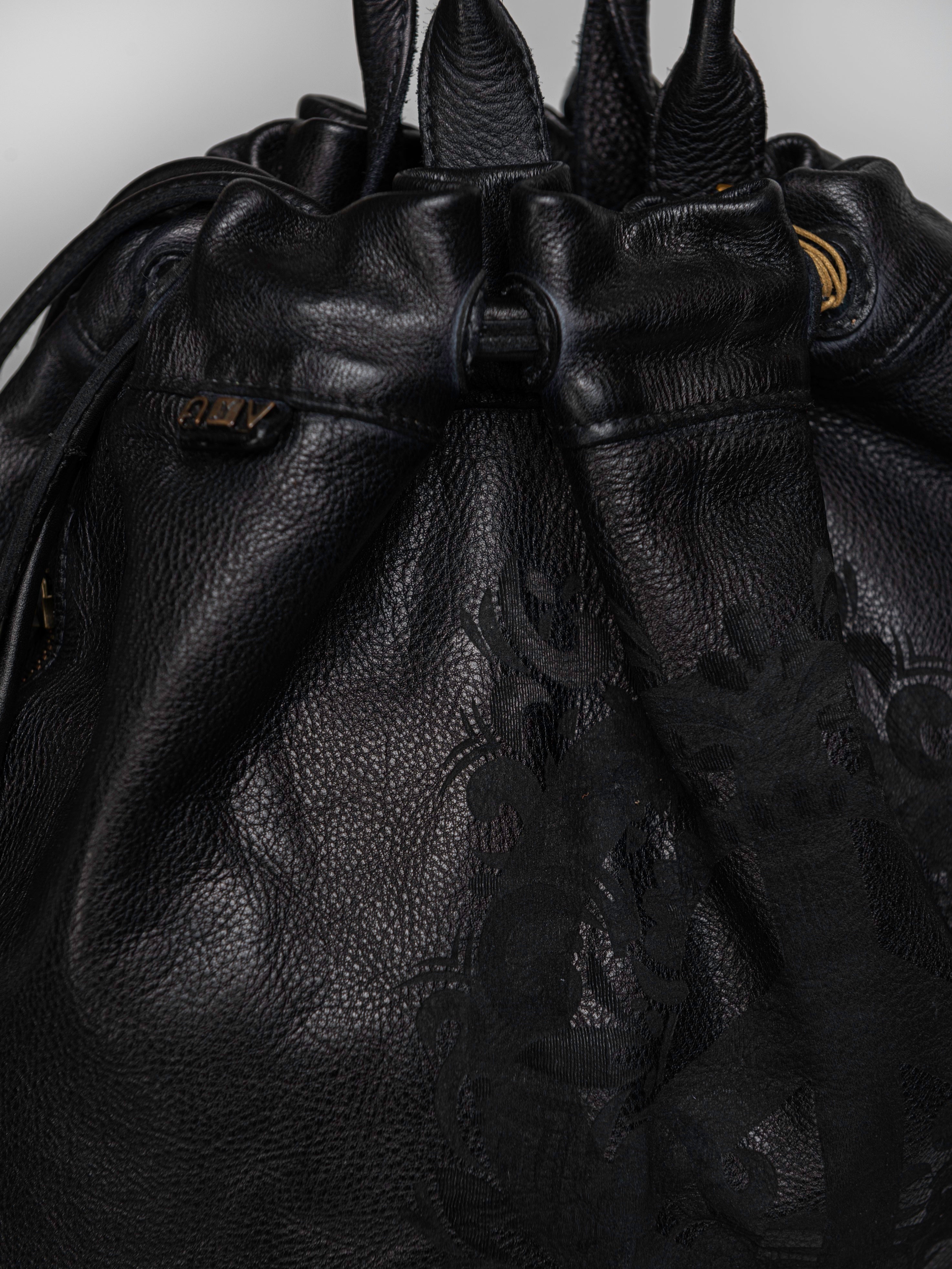 VITIS: Black leather backpack bag by Art N Vintage