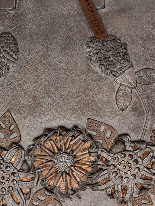 PEONIA: Grey leather handcrafted shoulder bag by Art N Vintage
