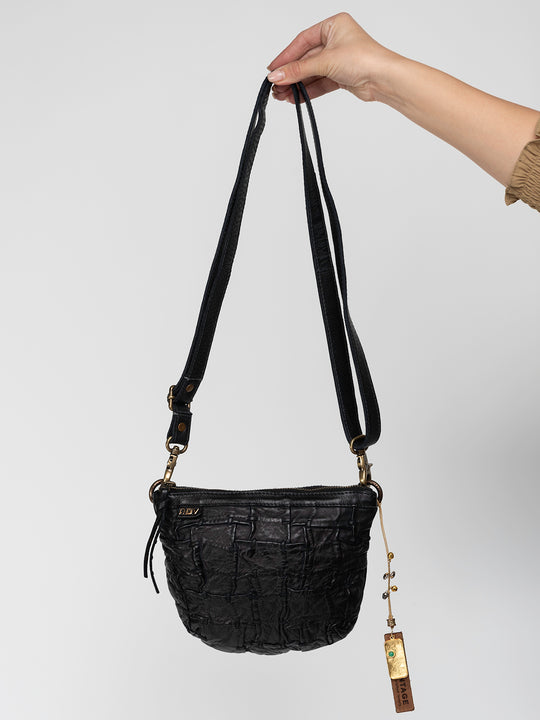 CARLA: Black leather mini crossbody bag by Art N Vintage