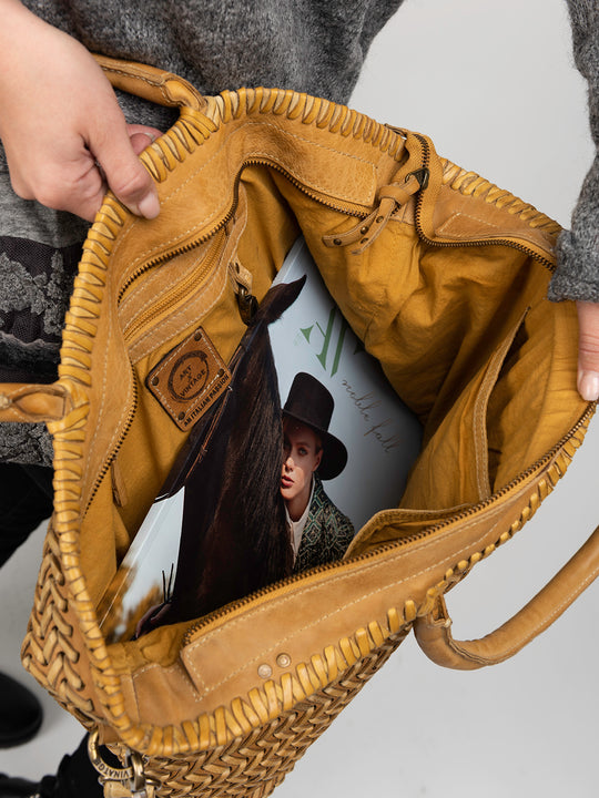 JOELLE: Mustard leather shoulder shopper bag by Art N Vintage