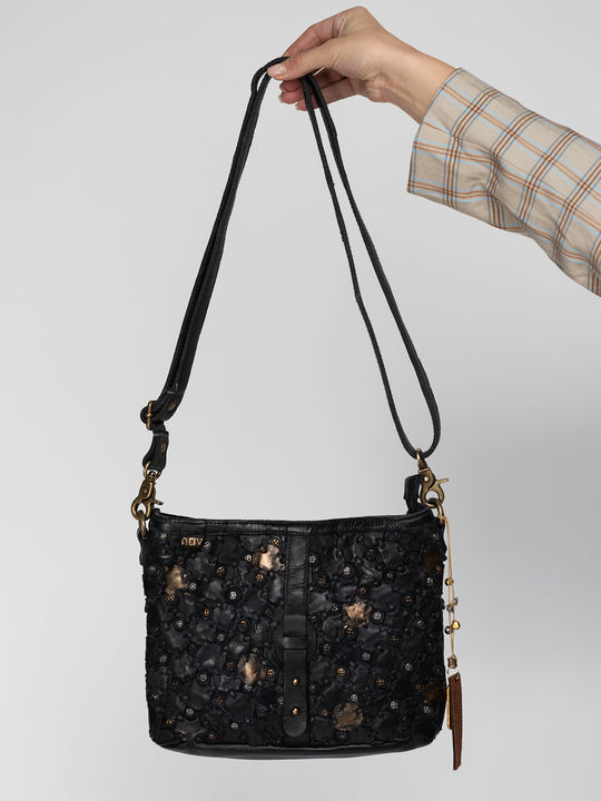BETTINA: Black leather crossbody bag by Art N Vintage