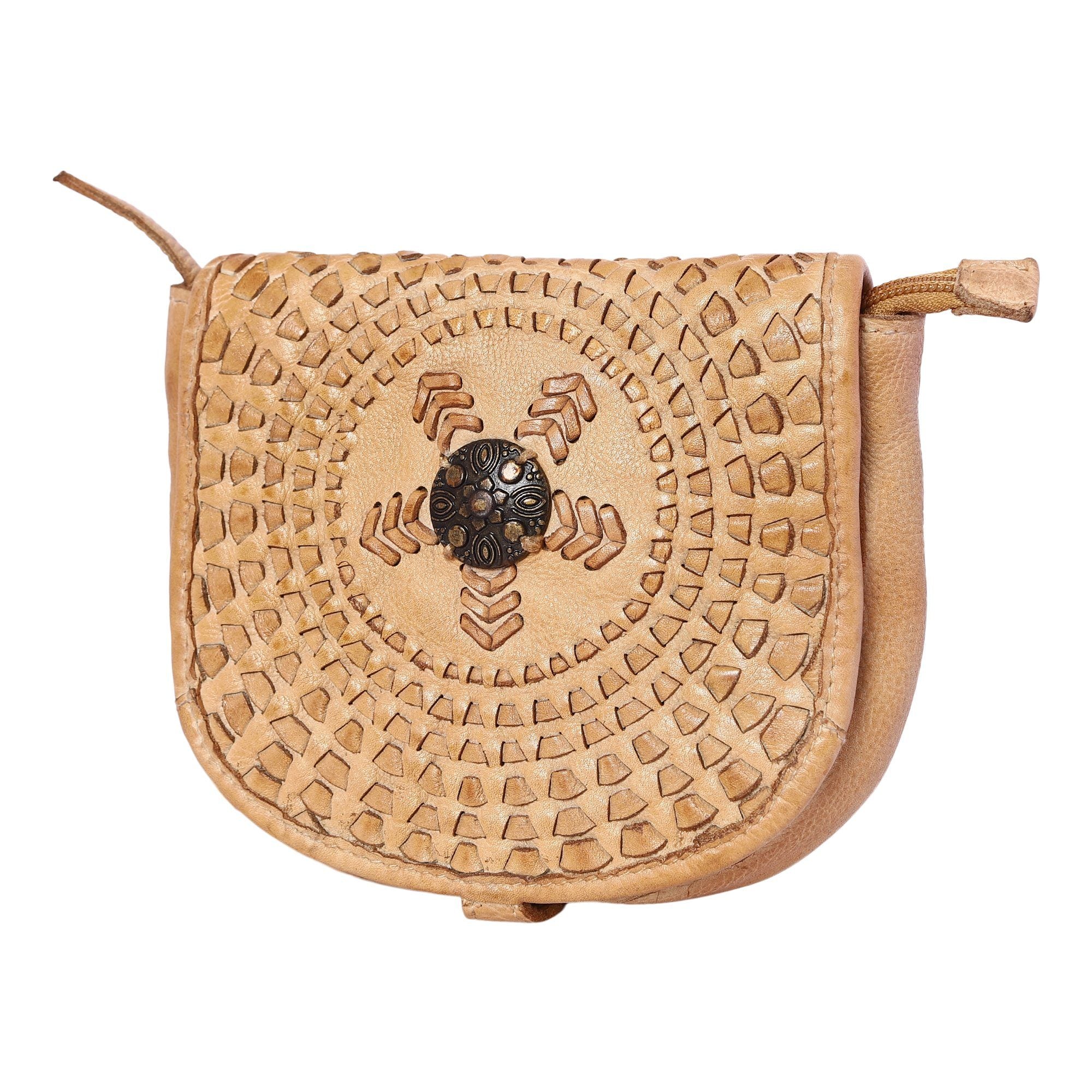 Mudra Designer Bag: Yellow leather crossbody sling with woven mandala by Art N Vintage