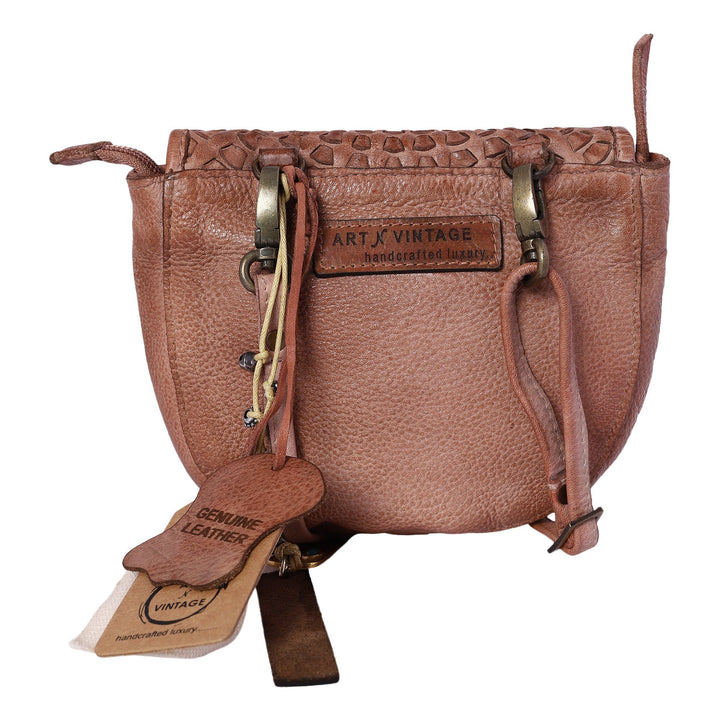 Mudra Designer Bag : Sand leather crossbody sling with woven mandala by Art N Vintage