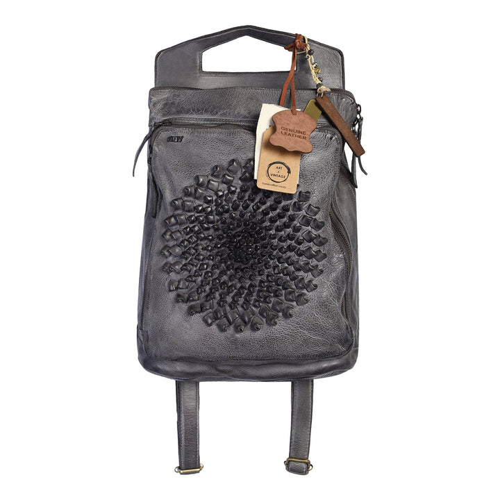 Dustin Designer Bag: Grey leather backpack cum shoulder bag with 3-D ombre flower deatil by Art N Vintage