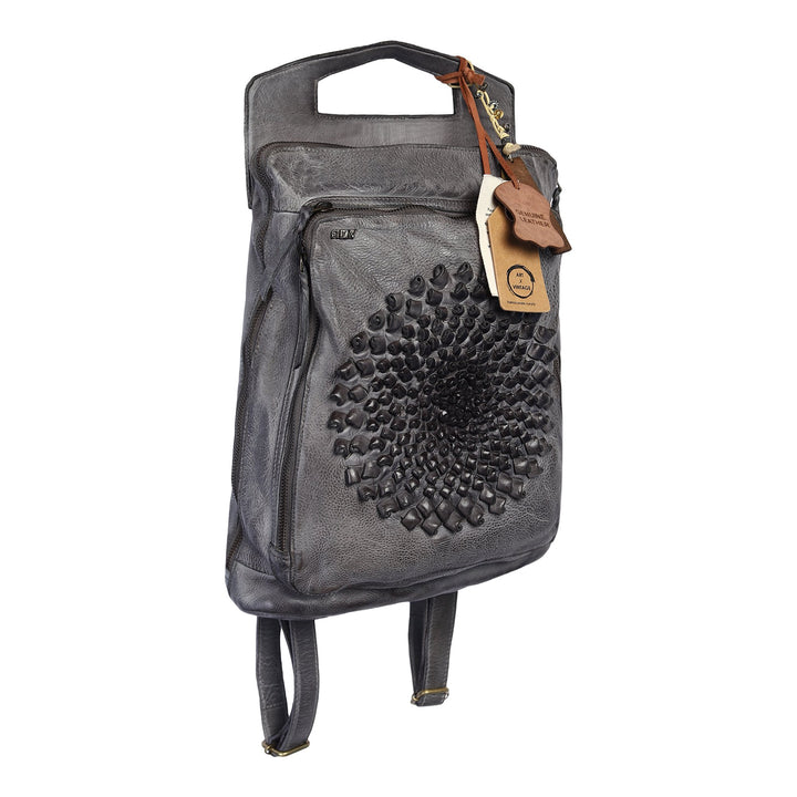 Dustin Designer Bag: Grey leather backpack cum shoulder bag with 3-D ombre flower deatil by Art N Vintage