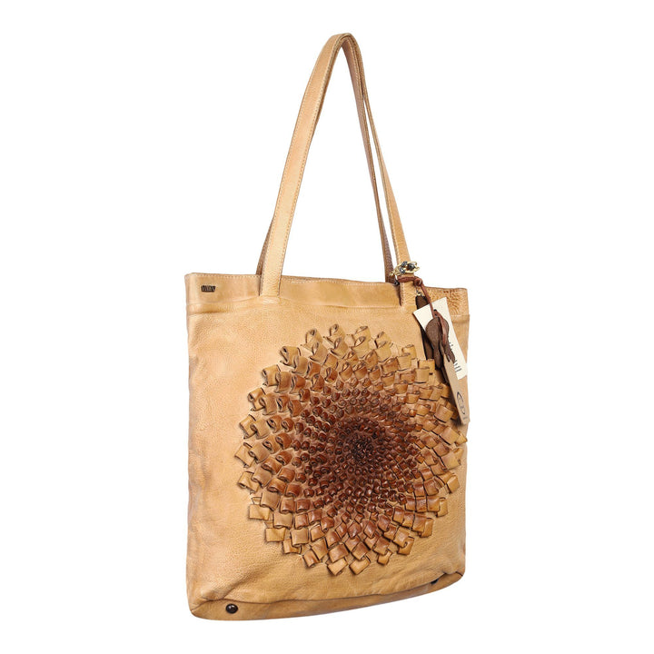 Duet Designer Bag: Yellow leather shopper with 3-D ombre flower deatil by Art N Vintage