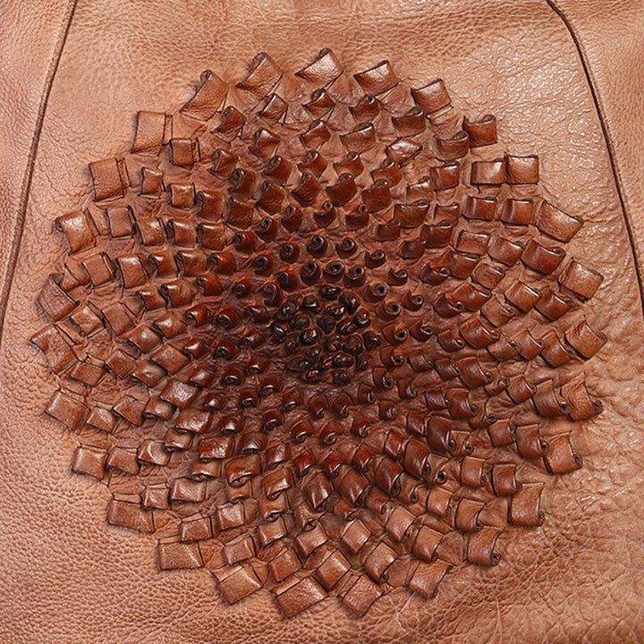 Glory Designer Bag: Sand leather shopper with 3-D ombre flower deatil by Art N Vintage