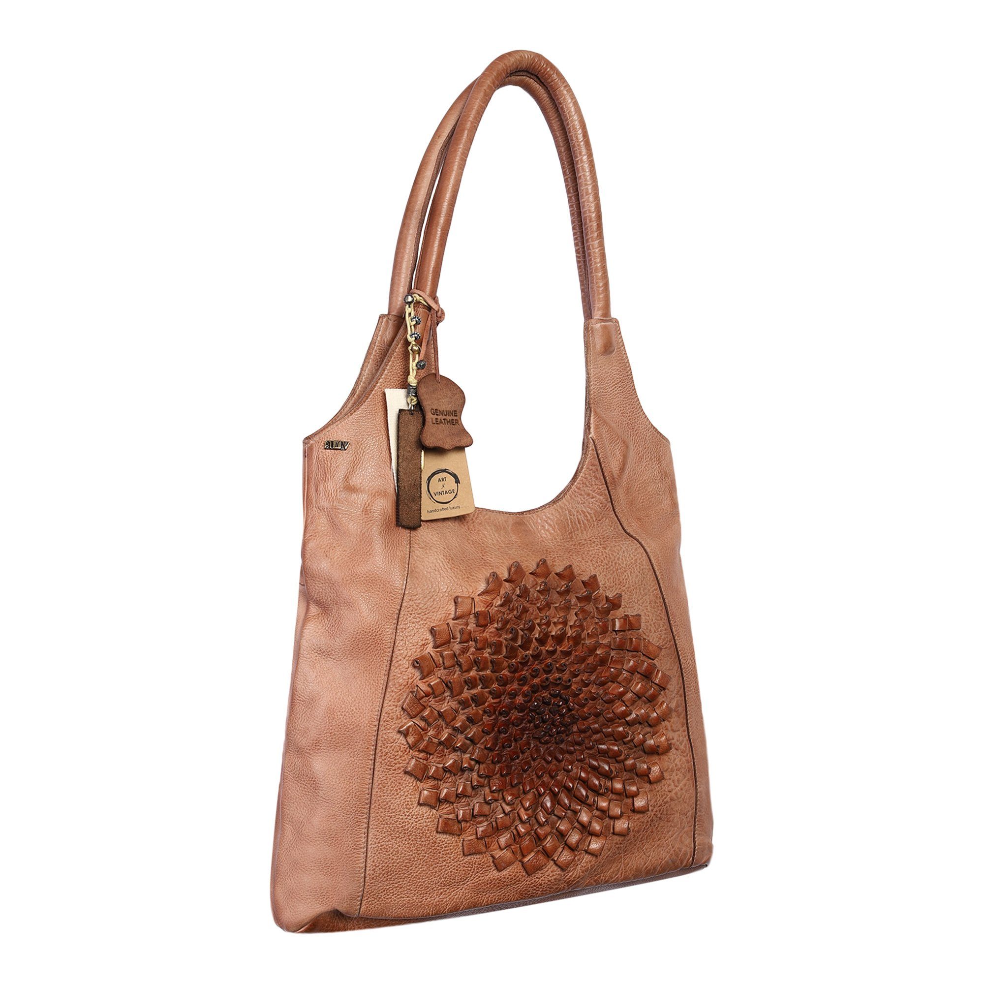 Glory Designer Bag: Sand leather shopper with 3-D ombre flower deatil by Art N Vintage