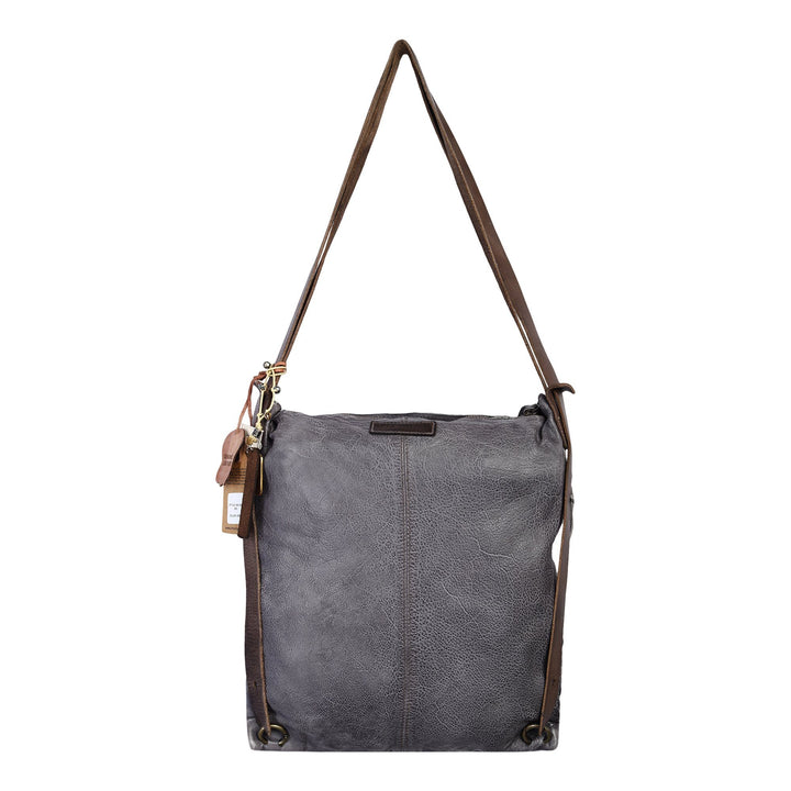 Meyer Designer Bag: Grey leather shopper cum backpack with macrame weaving by Art N Vintage