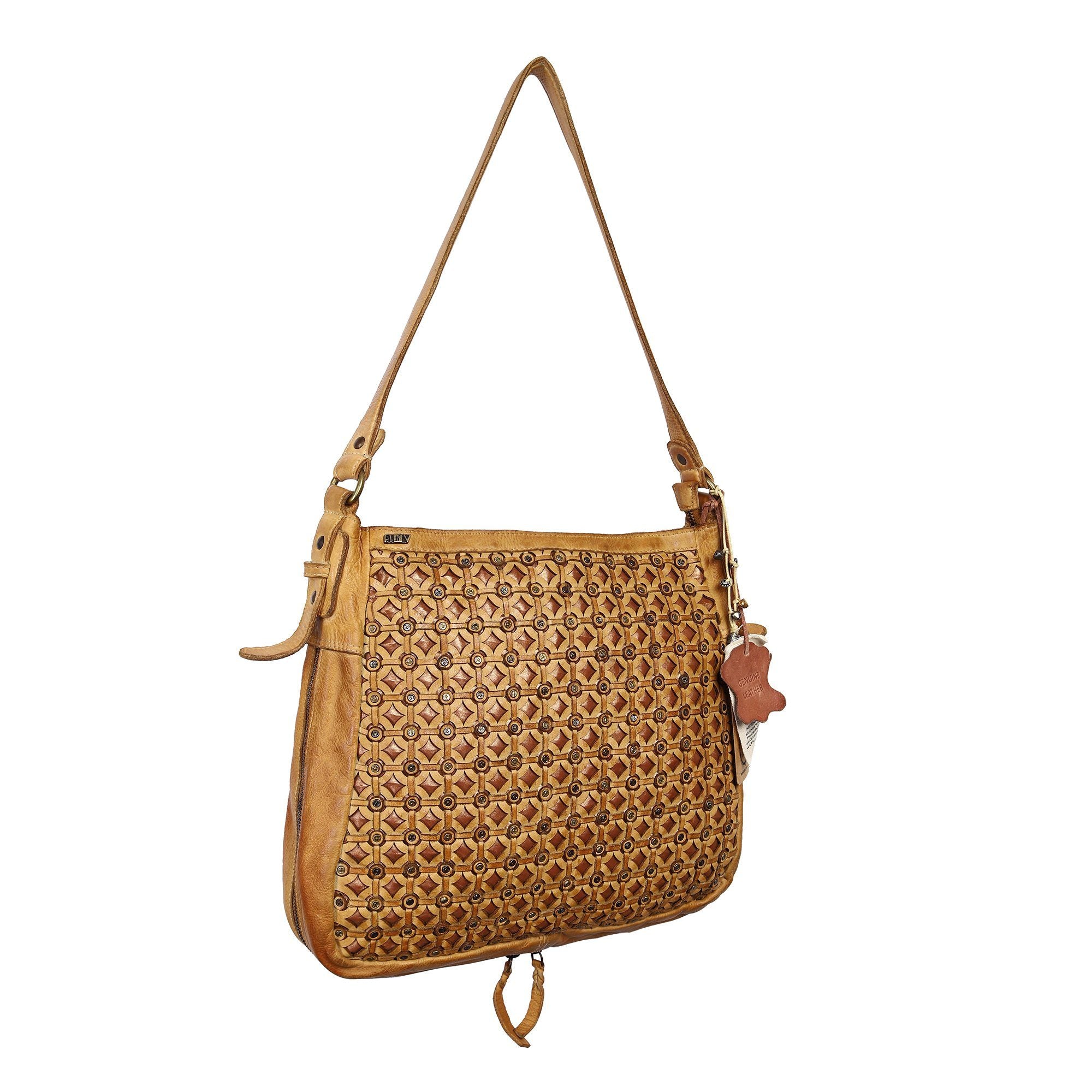 Tesoro Designer Bag: Yellow leather shoulder bag with rivet deatil by Art N Vintage