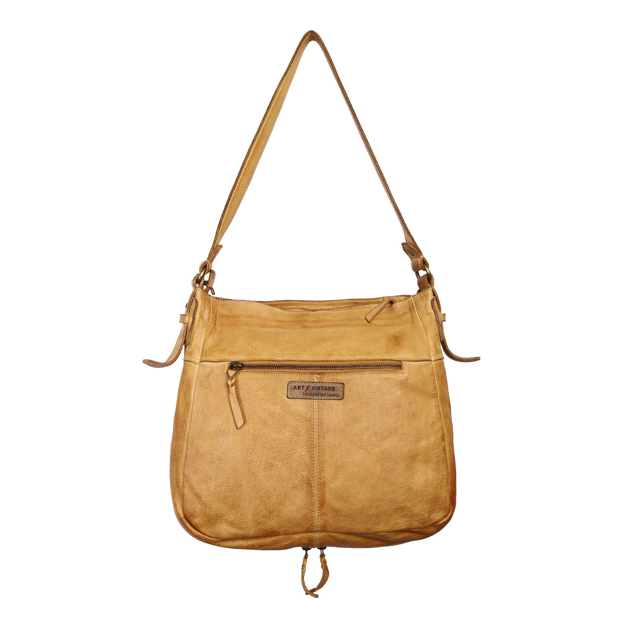 Tesoro Designer Bag: Yellow leather shoulder bag with rivet deatil by Art N Vintage
