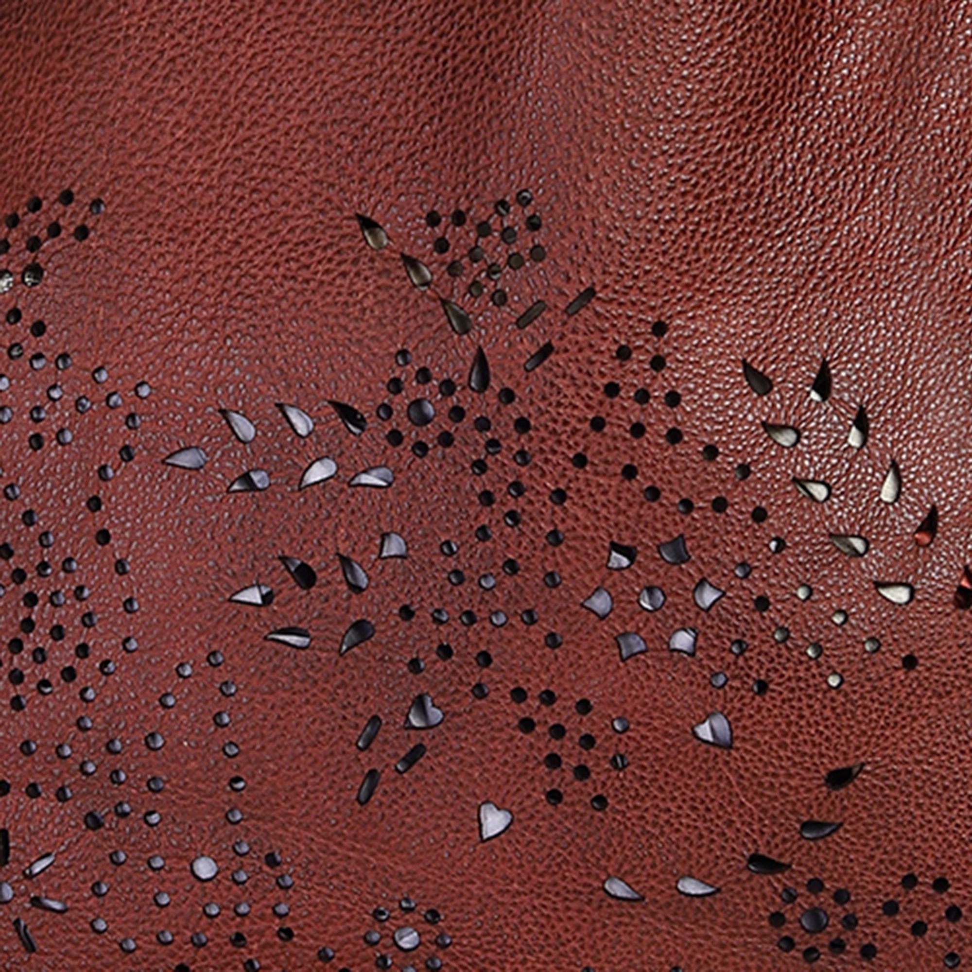 Peonia Designer Bag: Cognac leather shopper with decorative lazer cutwork by Art N Vintage