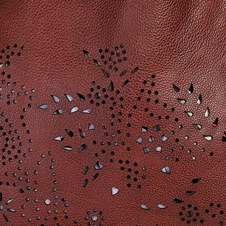 Peonia Designer Bag: Cognac leather shopper with decorative lazer cutwork by Art N Vintage