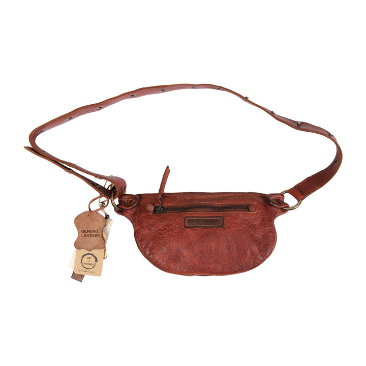 Rover Designer Bag: Cognac leather waist pouch with perforation by Art N Vintage